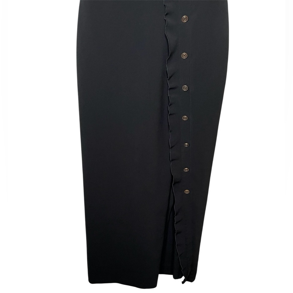 SALONI Marley Button-Embellished Ruffle Midi Dress in Black Size 2 Slit Elegant - Picture 3 of 15